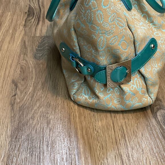 Bebe Purse Bag Handbag Tote Vintage Large Blue Khaki Logo - Picture 5 of 16